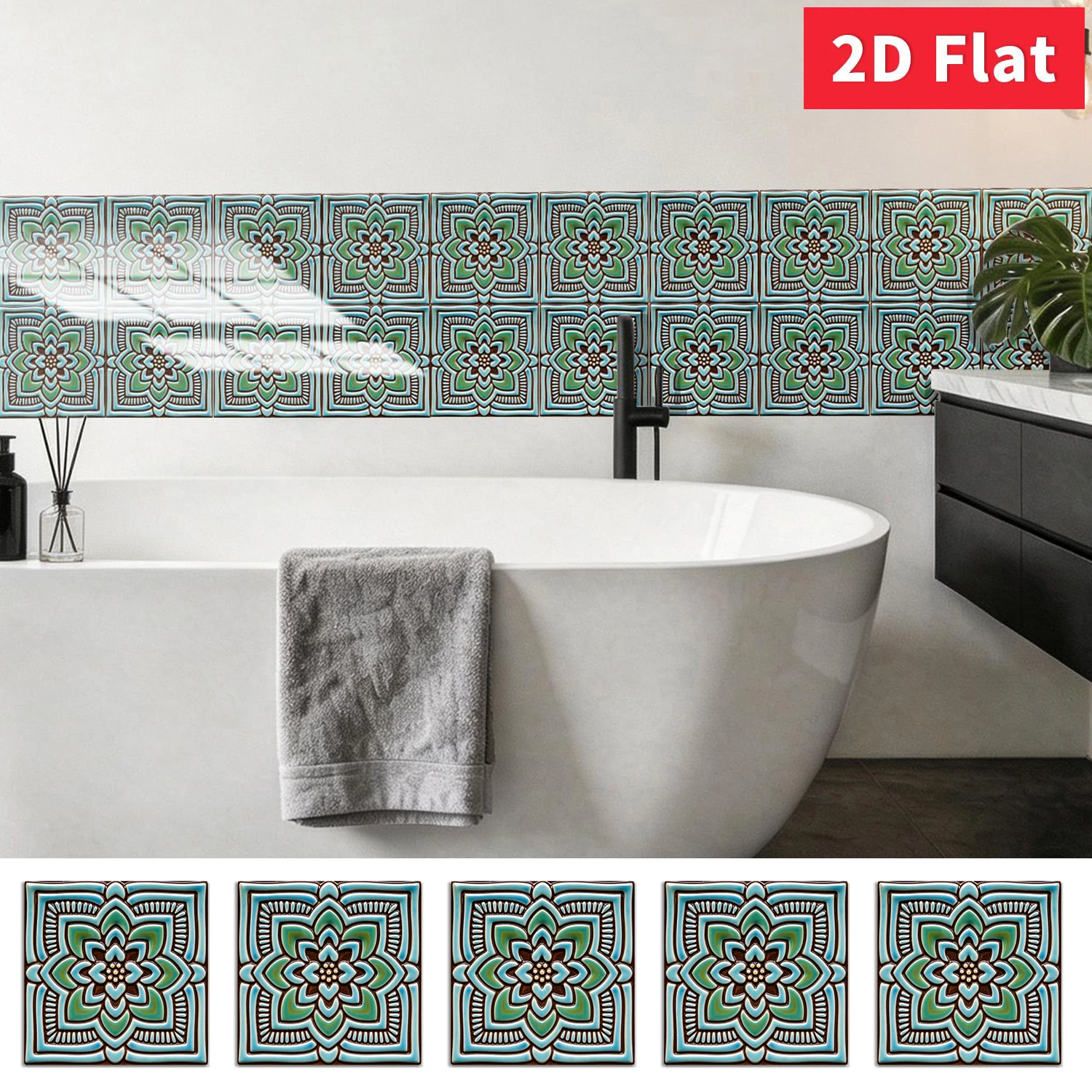 6 Inch Vintage Floral Tile Stickers Removable Self‑Adhesive Wall Decor for Kitchen Backsplash,8/16/32/64 Pcs