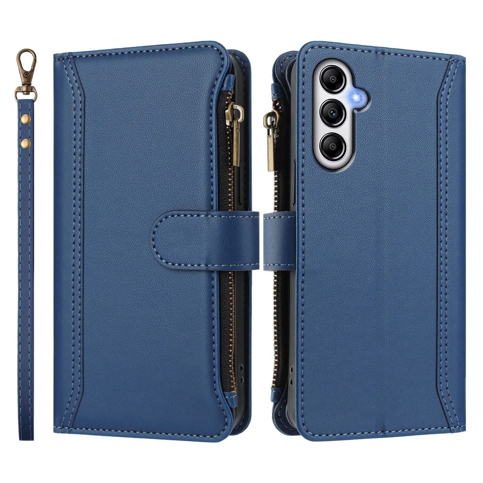 PU Leather Zipper Wallet Case for Samsung Galaxy A14 A54 A05 A15 S23 S24 Plus Ultra FE A10 A12 A51 9 Card Slots Standing Cover