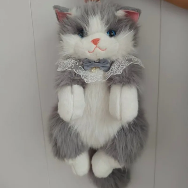 Cute Lace Collar Plush Cat Doll Backpack Pendant Soft Stuffed Kitten Plush Toy Lovely Keychain Birthday Gift for Little Girls
