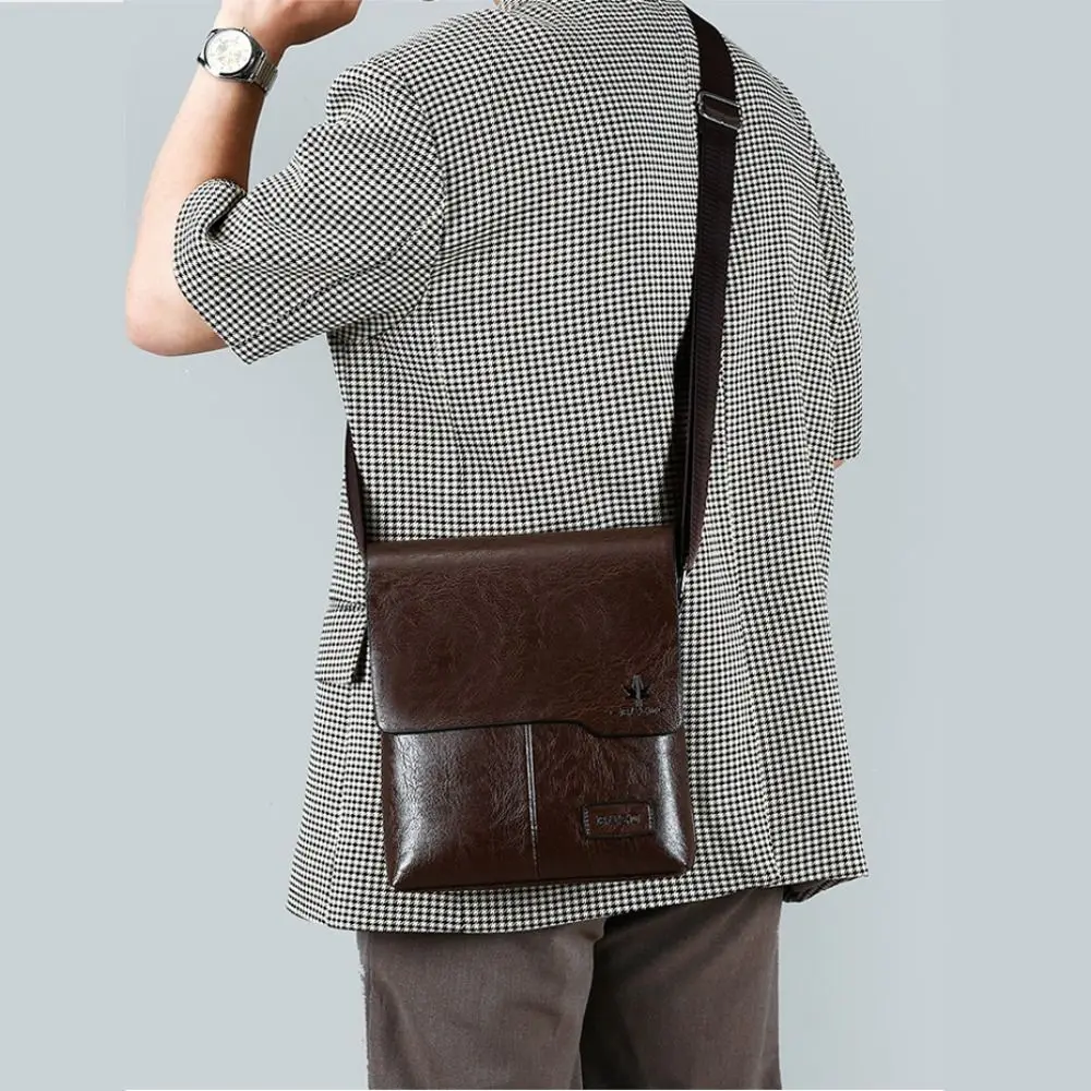 

Waterproof PU Men's Crossbody Bag Brown Black Vintage Shoulder Bag Adjustable Strap Side Bag Business Briefcase