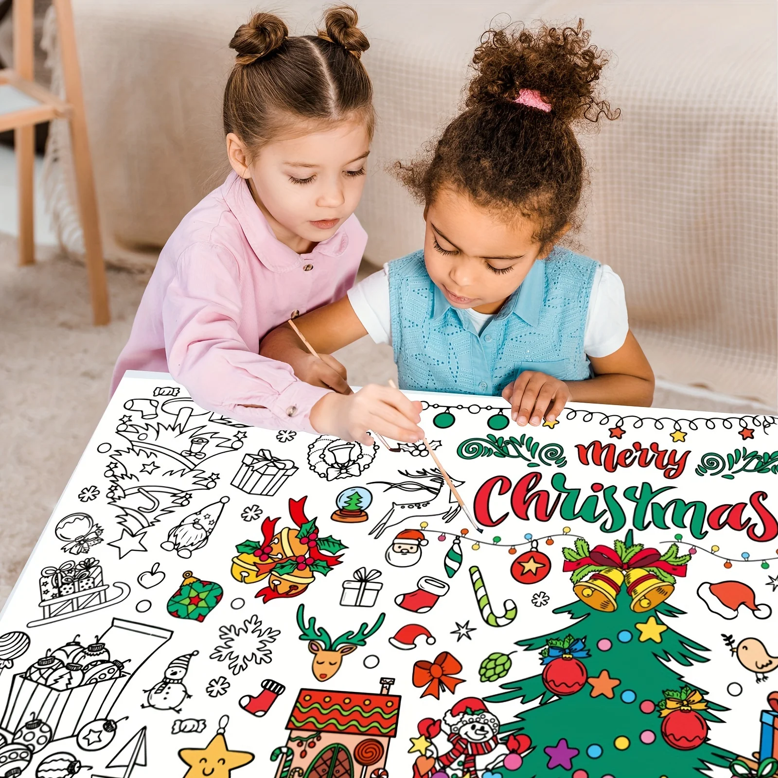 Giant Christmas Coloring Poster - Festive Tablecloth Craft, Large Paper Banner for Holiday Parties & Classroom Decorations,gift