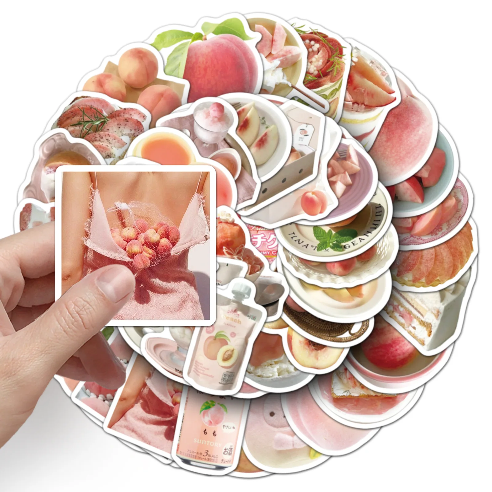 50pcsPeach Ins Style Graffiti Stickers Small Fresh Hot Selling Girl Heart Waterproof Decorative Mobile Phone Ledger Stickers