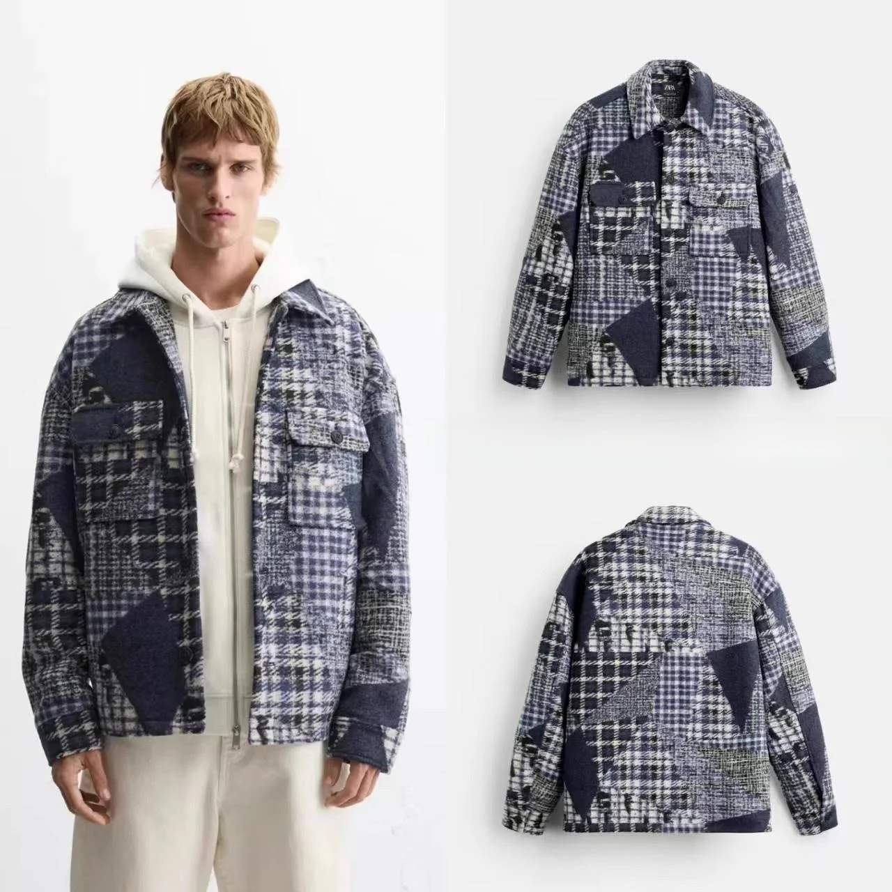 

Autumn Winter Men's Plaid Flannel irt Jaet Long Sve Turn-down Collar Layered Design Faionable Urban Sle Youth Oute...