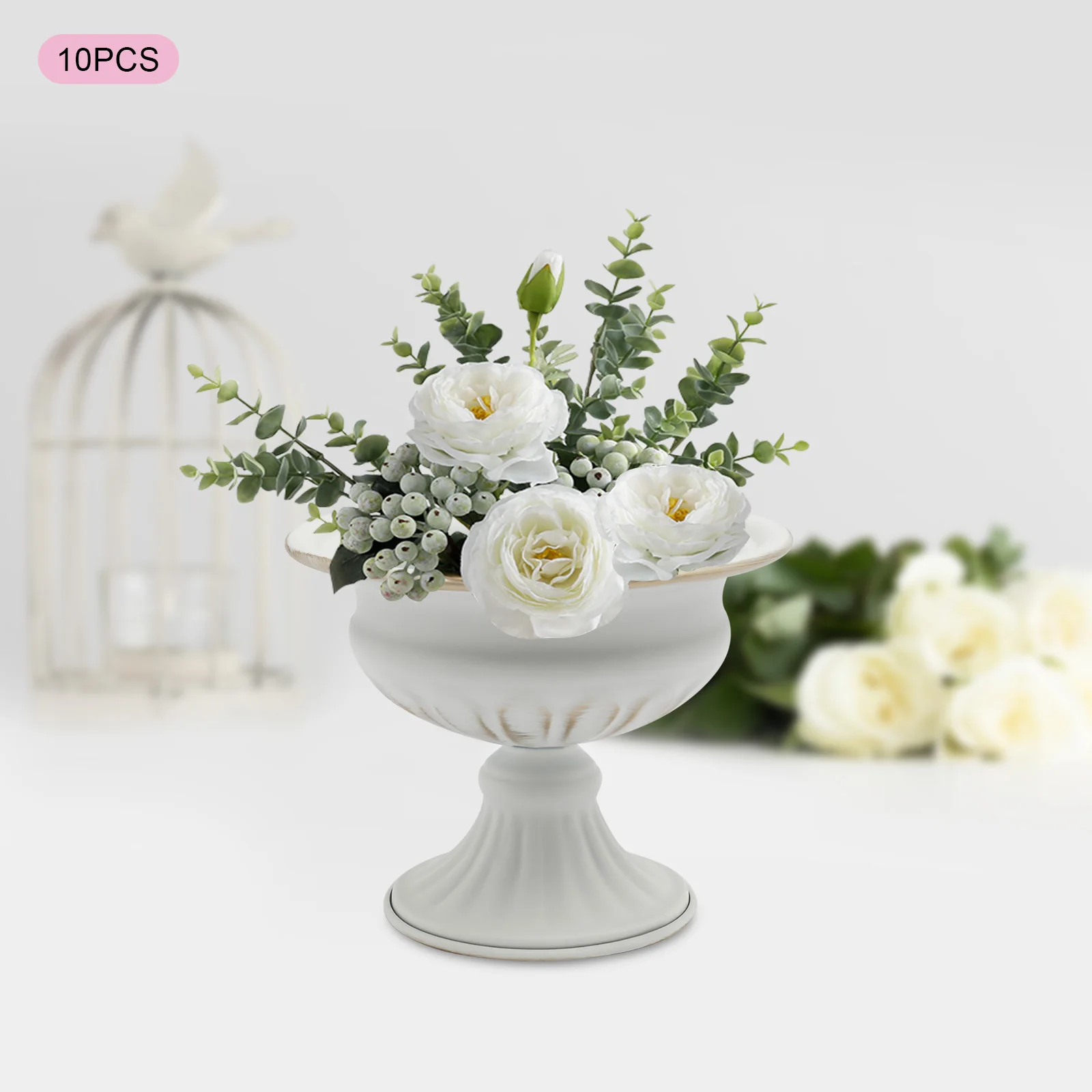 

White Gold Color 10Pcs Mini Metal Flower Vases, Elegant Wedding Centerpiece Decor, 4.7In Tall Trumpet Vase for Table Decorations