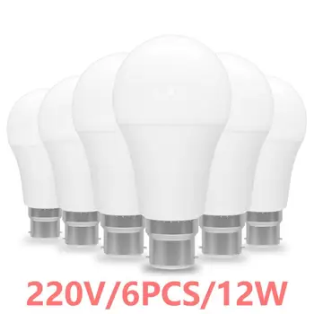 B22 LED 전구, 에너지 절약, 디밍 불가 팩 6 개, 220V, 100W, 3000K, 6500K, 12W, 1200lm 