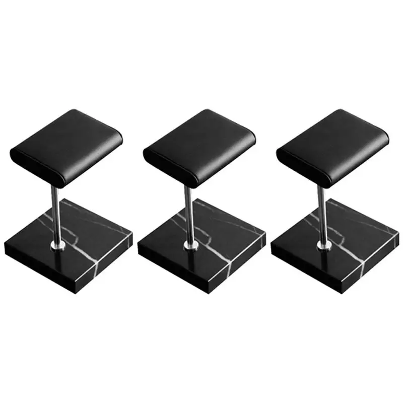 3X Black Marble Base Watch Stand Silver Color Metal Rod Belt Watch Display Props Bracelet Stand Jewelry Placement Stand