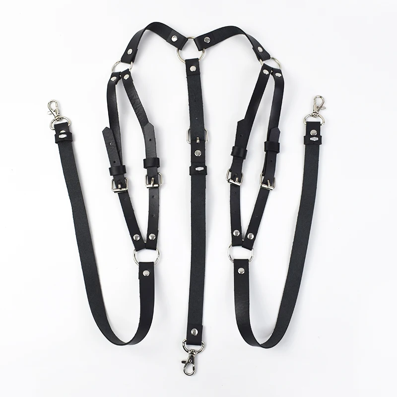 Deepeel Adult Men Suspenders Goth Faux Leather 3 Clips Hook Adjust Strap Braces for Male Jeans Punk Party Harness Belt Jockstrap