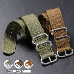Watch Strap Nylon Silver Black Gold Ring Buckle 18mm 20mm 22mm 24mm Man Women for Seiko Ribbed Braid Replace Watch Accessories