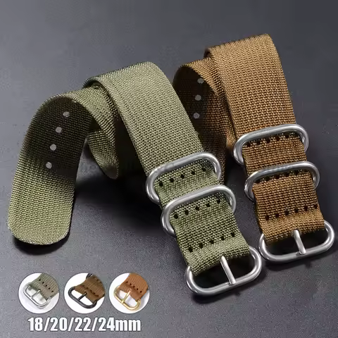Watch Strap Nylon Silver Black Gold Ring Buckle 18mm 20mm 22mm 24mm Man Women for Seiko Ribbed Braid Replace Watch Accessories
