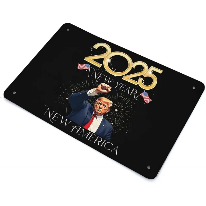 Año Nuevo de Trump en los Estados Unidos 2025 Logotipo de hierro Decoración de bar y cafetería 30x20x2cm