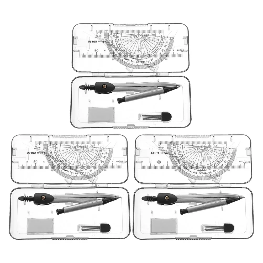 3 Boxes Compass Set Geometry Drawing Tools Small Ruler Protractor Triangle Ruler School Math Efficient Design Built in