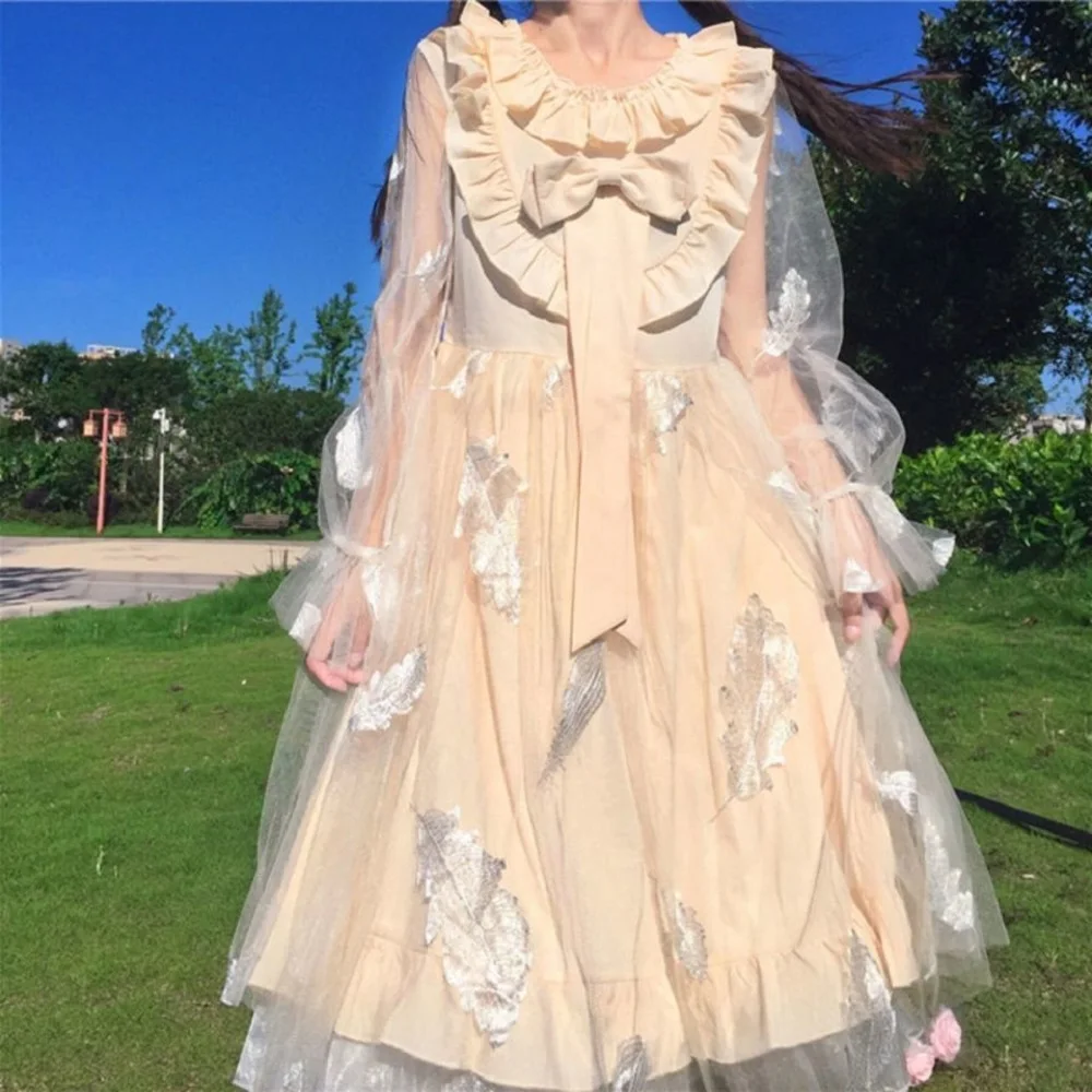 

Japanese Mesh Bow Fungus Lace Dress Lolita Fairy Summer New Niche Design Sweet Style Princess Skirt