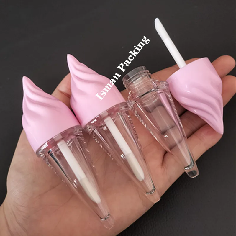 50Pcs New pink ice cream cone shaped lip gloss packaging cosmetic refillable popsicle lip balm lip gloss container tubes 5ml