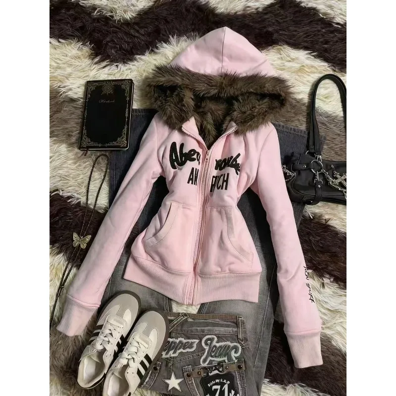 

Pink Girl Y2K Zipper Hoodie Harajuku Loose Letter Embroidery New Subculture Clothes Gothic Sweatshirt High Street Hottie Hoody