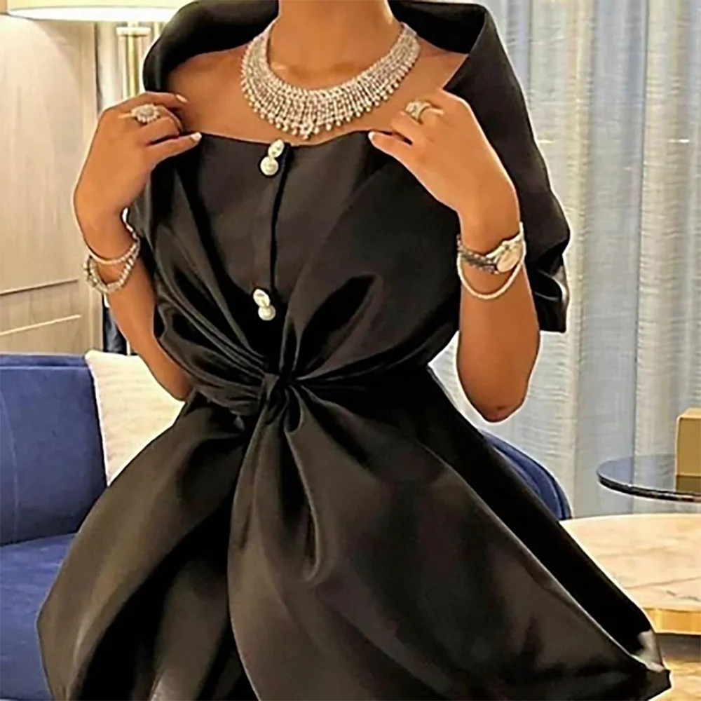 فساتين سهرة رسمية كلاسيكية بدون أكتاف من الساتان بدون أكمام على شكل حرف A فساتين حفلات أعياد الميلاد حسب الطلب