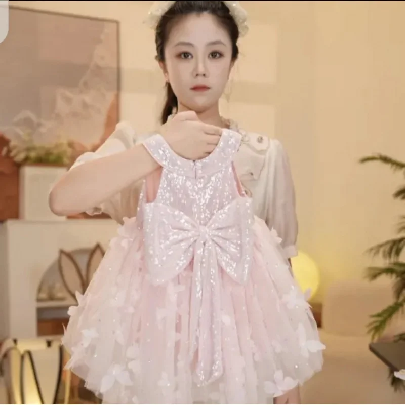 New stylish sequined puffy princess dress with bow for girls