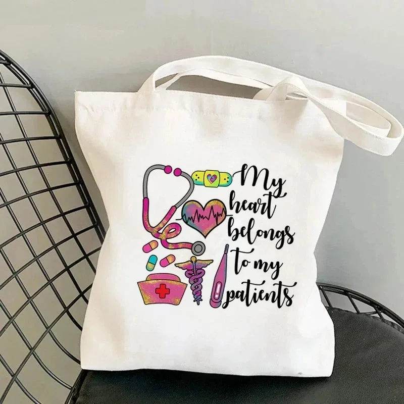 Bolso bandolera para compras con estampado de amor de enfermera, bolso ambiental Kawaii para mujer, bolso de compras de lona de gran capacidad a la moda