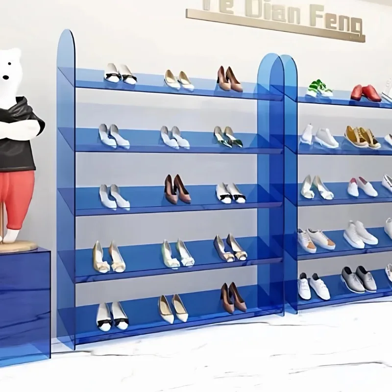 Acrylic transparent shelf figure shoe bag storage cabinet, clothing store window display cabinet floor-to-ceiling shoe rack