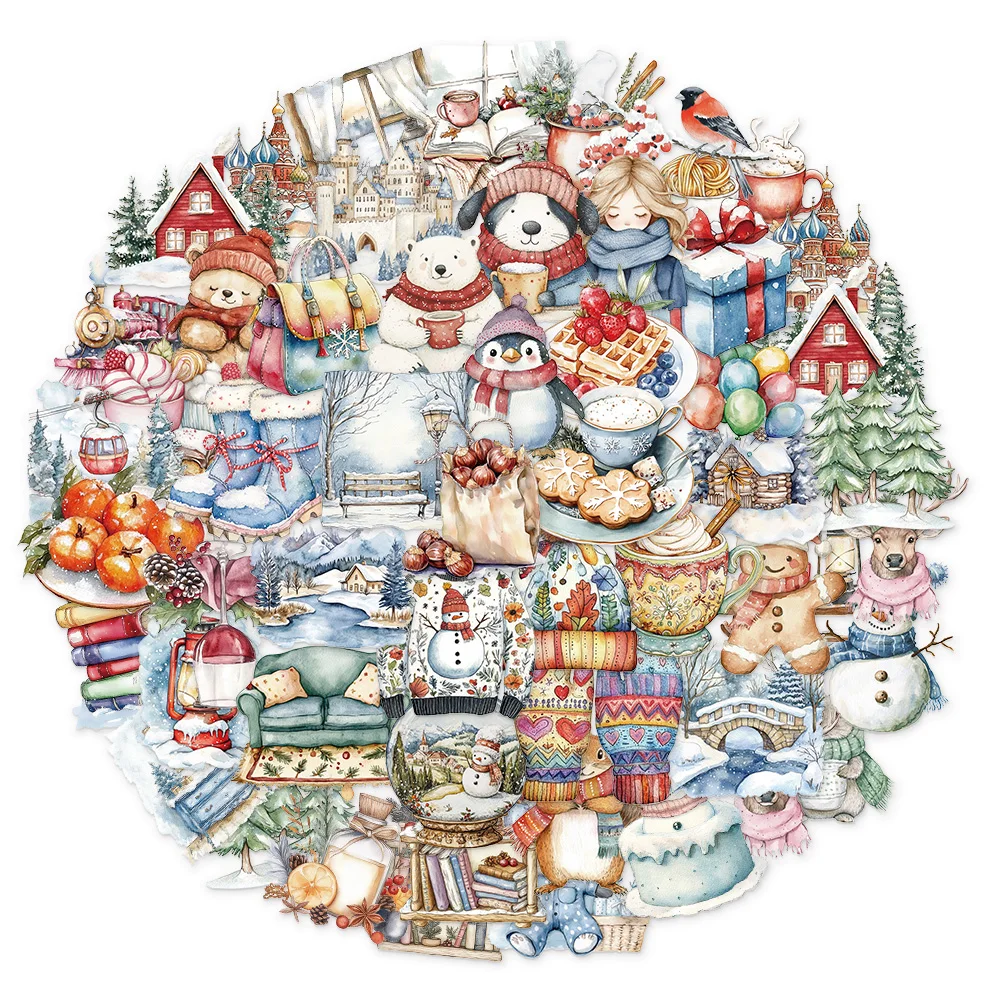 50PCS Winter Snow PET Plastic Stickers Fun Decorative Phone Cases, Laptops, Cups, Skateboards DIY Waterproof Decorative Stickers