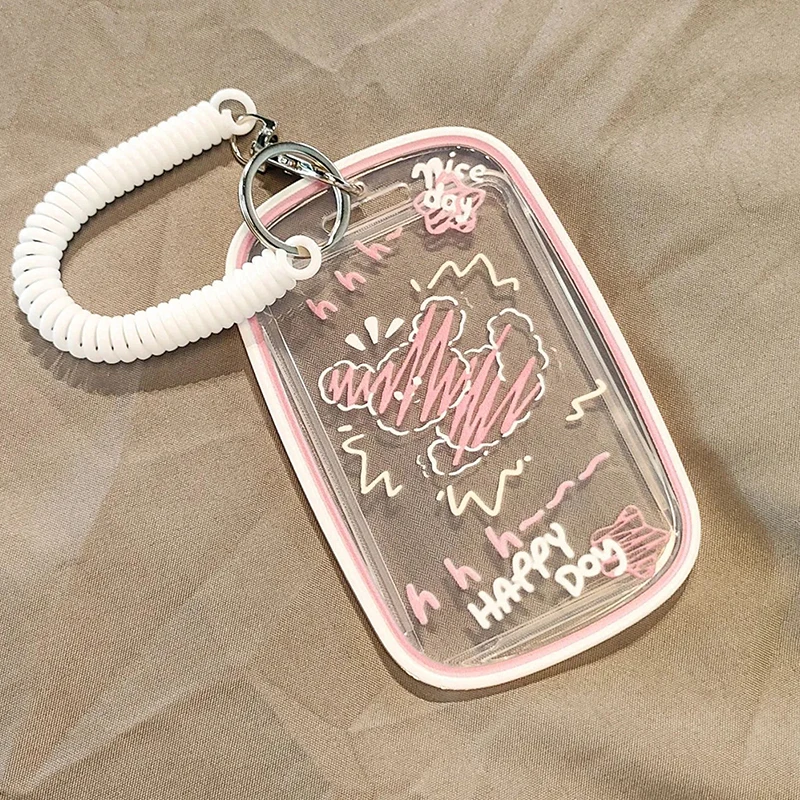 كلب سعيد-حامل صور شفاف ، 3 بوصة ، سلسلة مفاتيح ، لبطاقة الطالب والحافلة والطالب