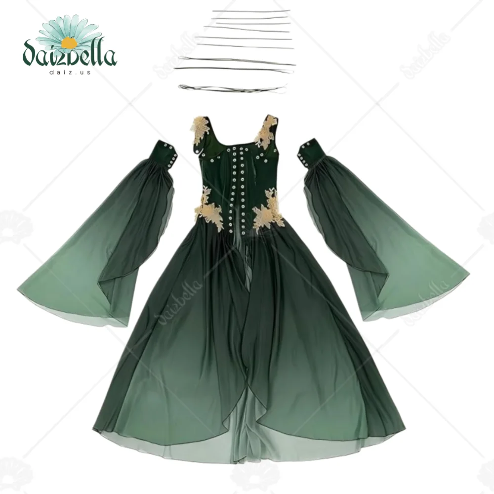 DAIZBELLA disfraz renacentista Medieval para mujer, estilo elfo, solo vestido verde con mangas, disfraz de Cosplay para Halloween