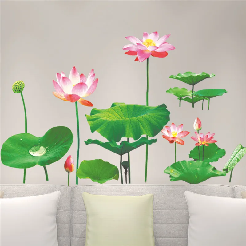 Lotus Leaf Flower Wall Sticker For Shop Office Home Decor 3d Vivid Pastoral Plant Mural Art Diy Pvc Wall Decal