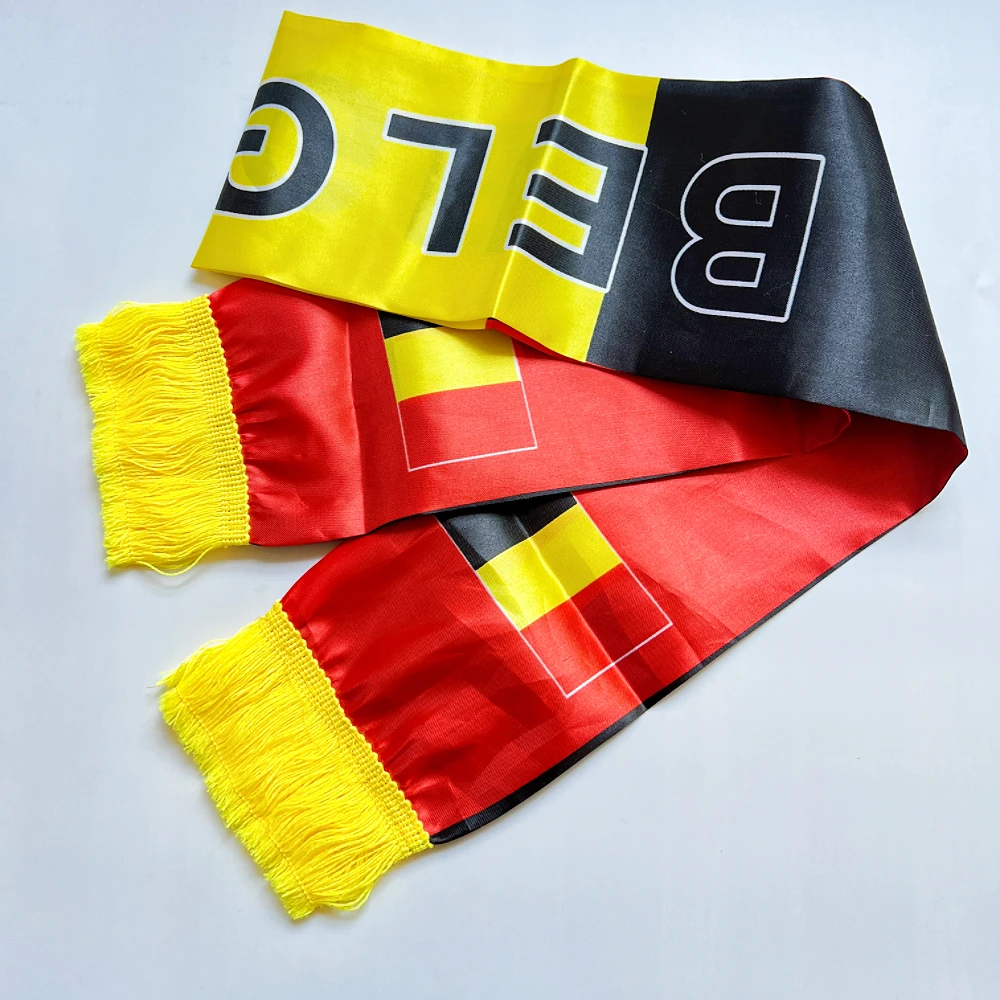 14x135cm2026Country Double Side Printing Satin Football Soccer Fans National flag Belgium Scarf