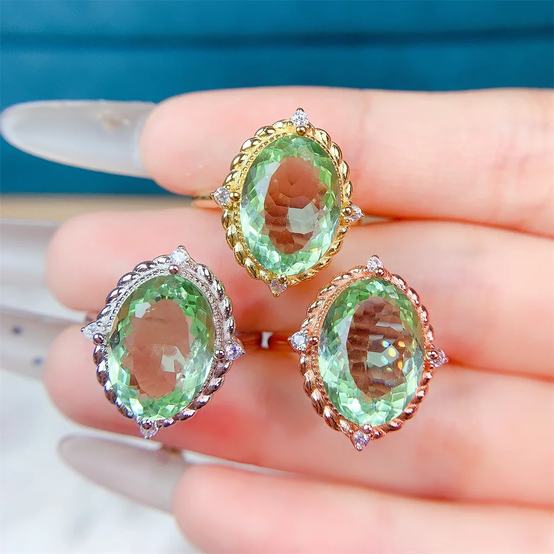 

Stunning Natural Green Crystal Ring Premium S925 Silver Chic &Sophisticated Design for Graceful Glamorous Looks