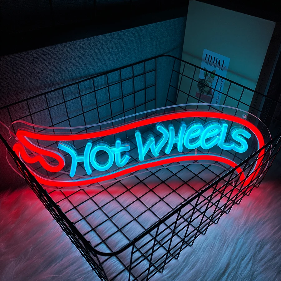 لافتة نيون Led من Hot Wheels، ضوء ليلي أيقونة شعار السباق، يعمل بمنفذ USB، جراج، غرفة النوم، غرفة الألعاب، ورشة عمل، ديكور كهف الرجل.