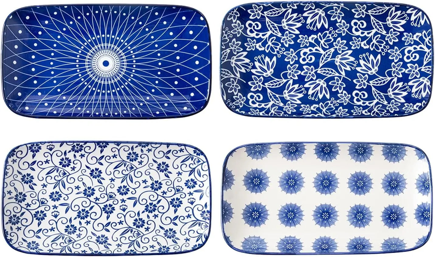 

Набор прямоугольных сервировочных тарелок - 9,5-дюймовая большая прямоугольная керамическая посуда для ужина, макарон, десерта для суши, салата, закусок - духовка M