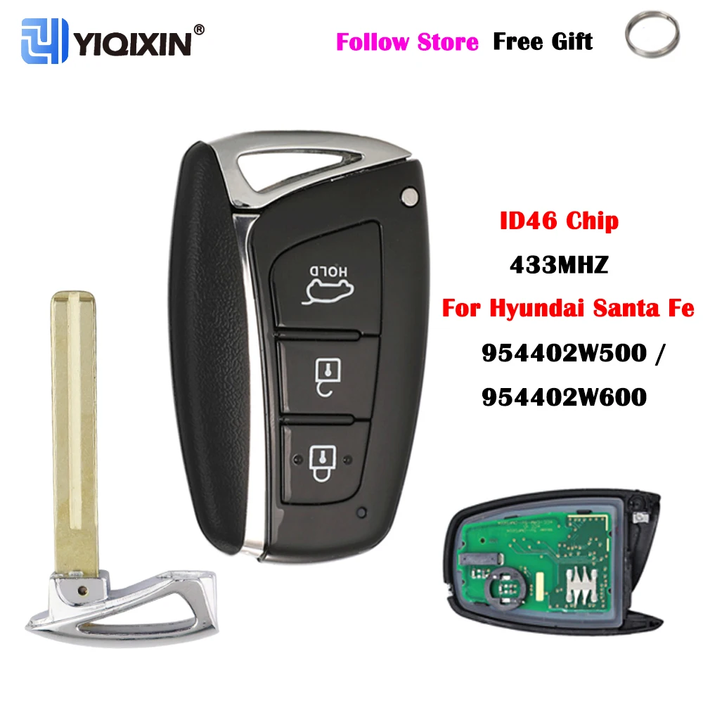 YIQIXIN 3 Buttons Smart Car Key 433Mhz Remote For Hyundai Santa Fe 2012 2013 2014 2015 ID46 Chip 954402W500 954402W600 Auto Fob