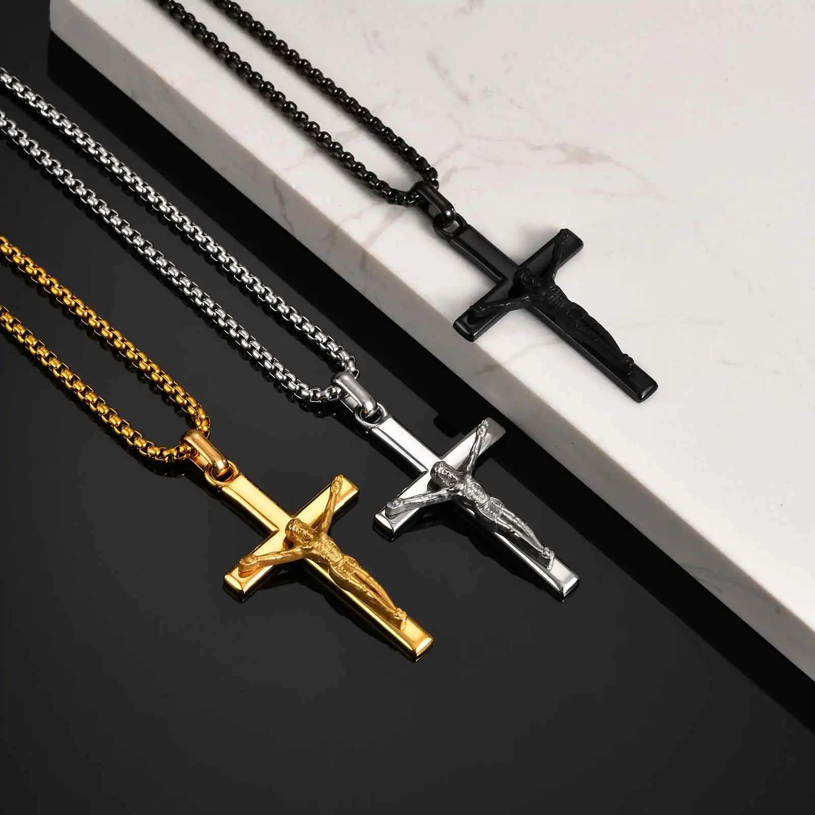Vnox – collier pendentif croix classique, pendentif croix du saint jésus en acier inoxydable, cadeau catholique pour hommes