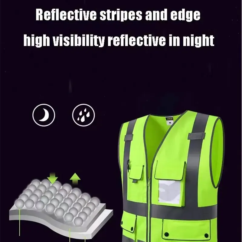 Multi-pocket Reflective Safety Vest Traffic Vest Railway Coal Miners Uniform Breathable Racing Running Sports