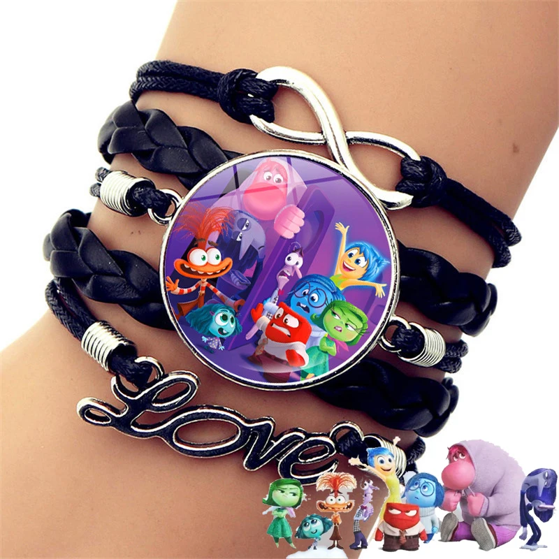 NEW Disney Inside Out 2 Bracelet Leather Anime Cartoon Wristand Present Kids Toys Girl Christmas Gift Kawaii