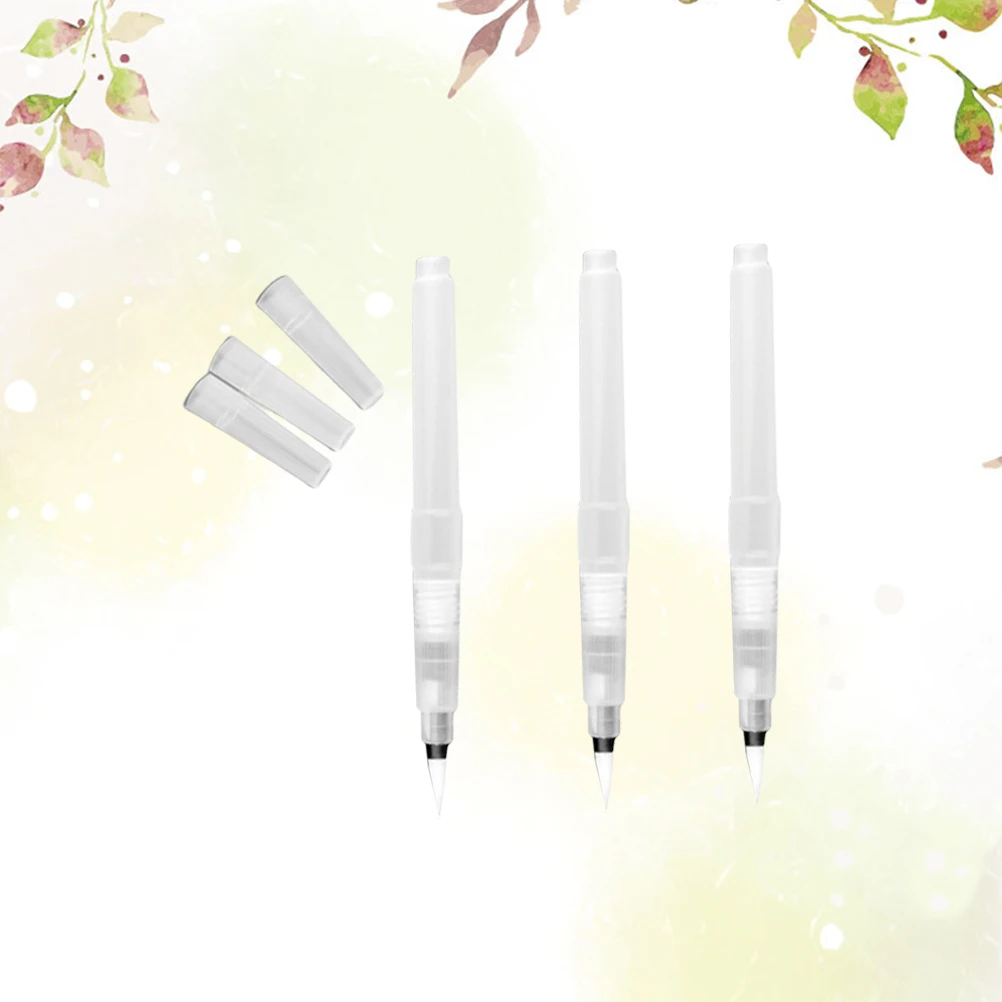 

3Pcs Water Brush Pen Painting Drawing Pens Watercolor Marker Student Ink Refillable Reservoir Durable Nylon Tip Art Supplies