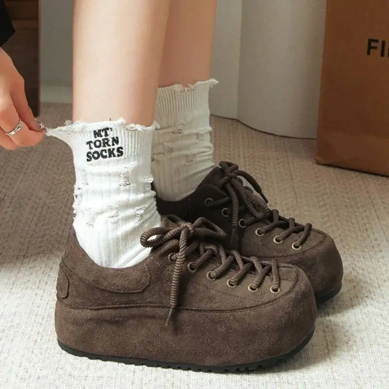 النساء أحذية منصة مسطحة الجلد المدبوغ الاتجاه أحذية رياضية الشتاء عادية جديدة المتسكعون أحذية رياضية غير رسمية المشي الدانتيل يصل Zapatos Mujer