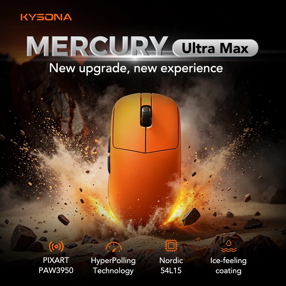 

KYSONA Mercury Ultra Max Gaming Mouse Nordic 54L15 PAW3950 8000Hz Omron Optical Switch 41g Lightweight 30000DPI E-sports Mouse