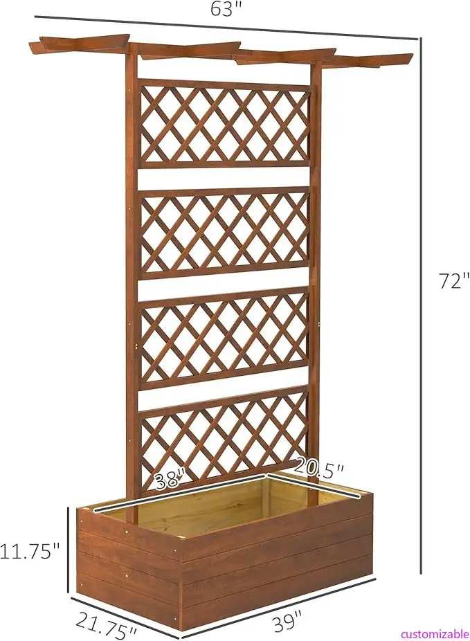 

Деревянный ящик для цветов с решеткой для повышенного садоводства и конфиденциальности, идеально подходит для вьющихся растений, лоз и овощей