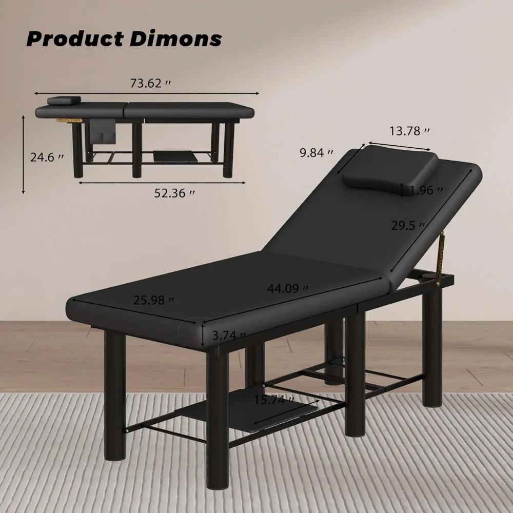 6개의 다리가 있는 고정식 마사지 테이블, 30 °   조절 가능한 등받이, 스파 및 물리치료용 고강도