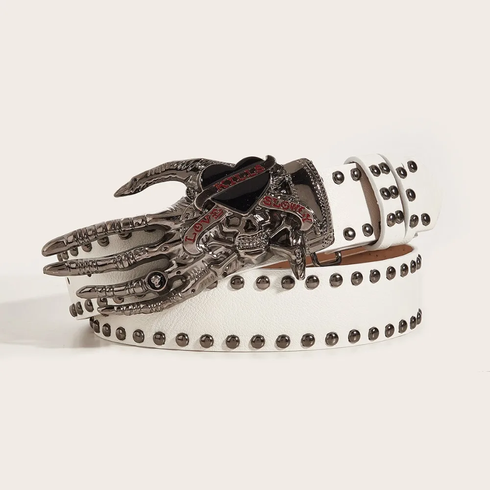 

Jeans Decor Skull Rivet Belt American Punk Skeleton Love Hand Palm Belt Trouser Decoration Korean Style PU Leather Waistbands