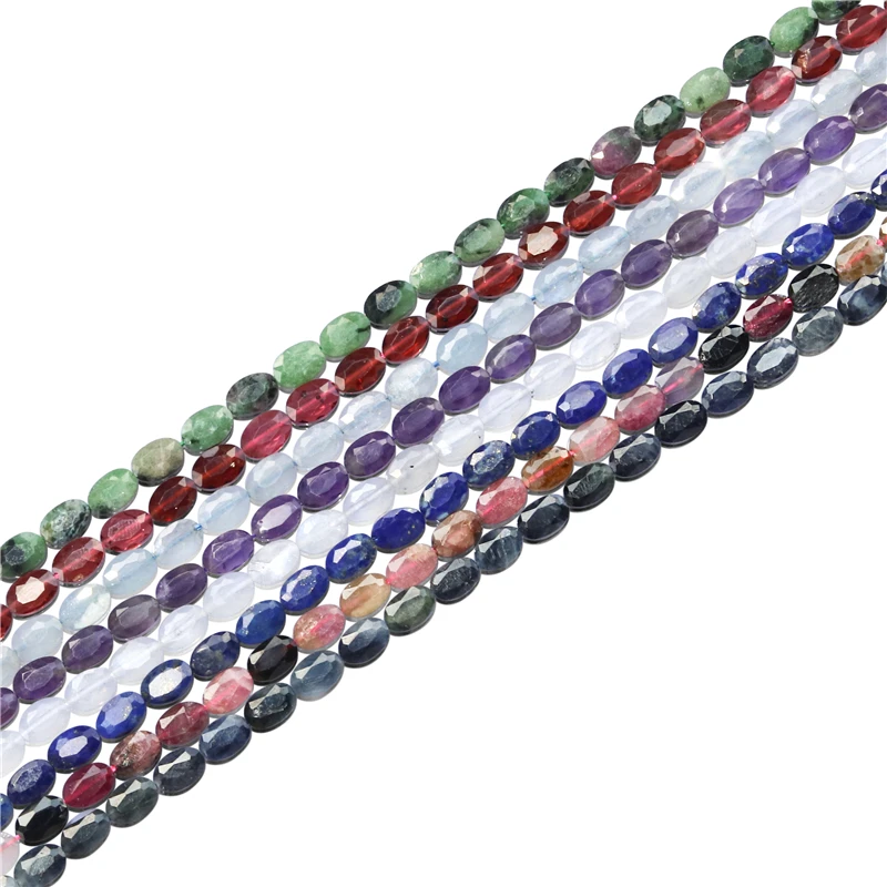 Natural Stone Tourmaline Garnet Sapphire Aquamarine Moonstone Oval Faceted Beads Size 4x6MM For Jewelry Making Diy Bracelet