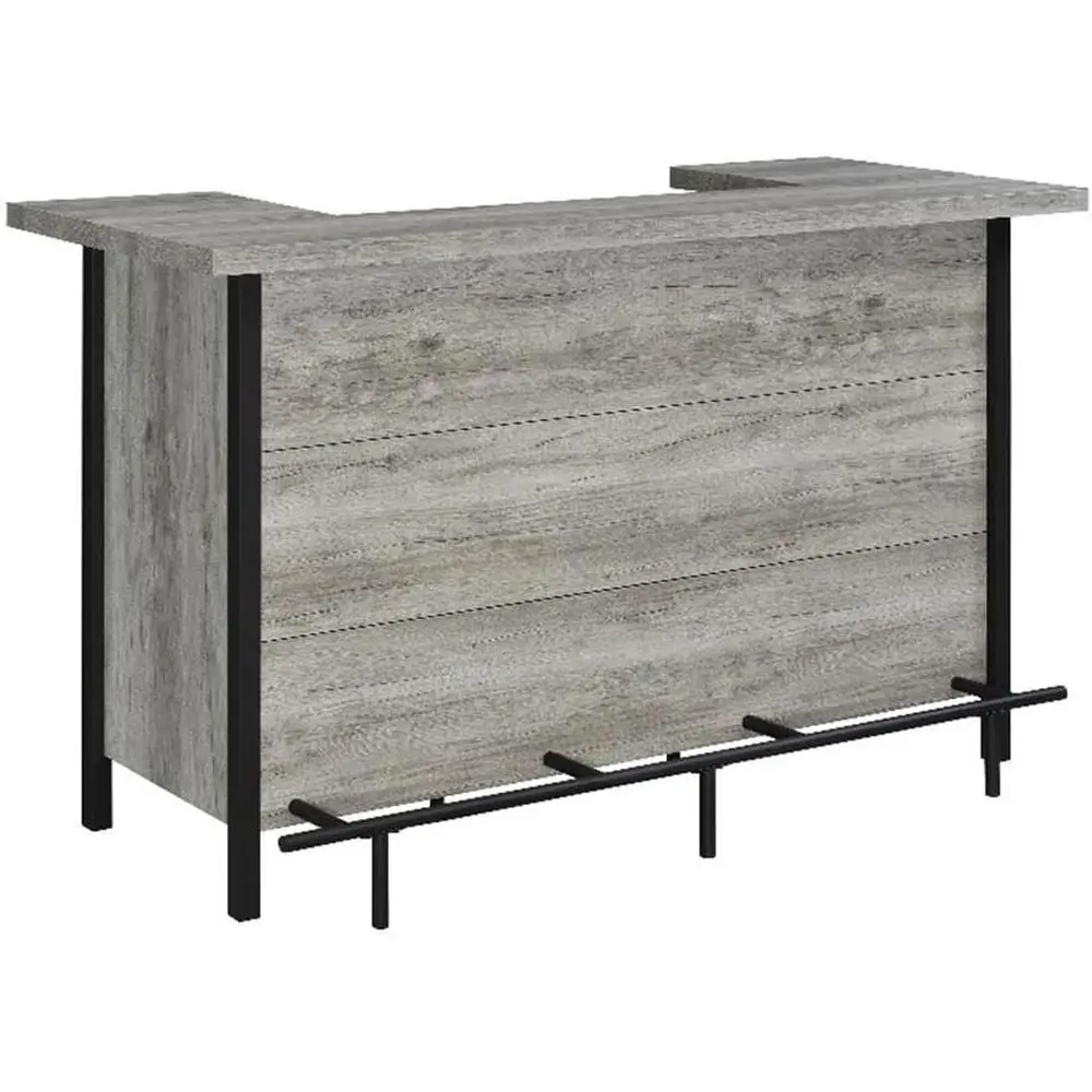 

Деревянный барный шкаф шириной 70,75 дюймов: 2-уровневая поверхность, полки для хранения, подставки для бокалов и винных стеллажи в серо-черной отделке.