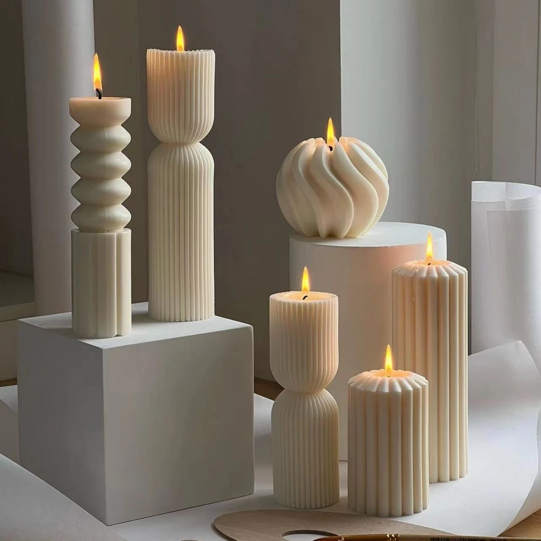 Classic striped cylindrical candle silicone mold geometric cylindrical thick striped acrylic candle mold Roman column PC mold