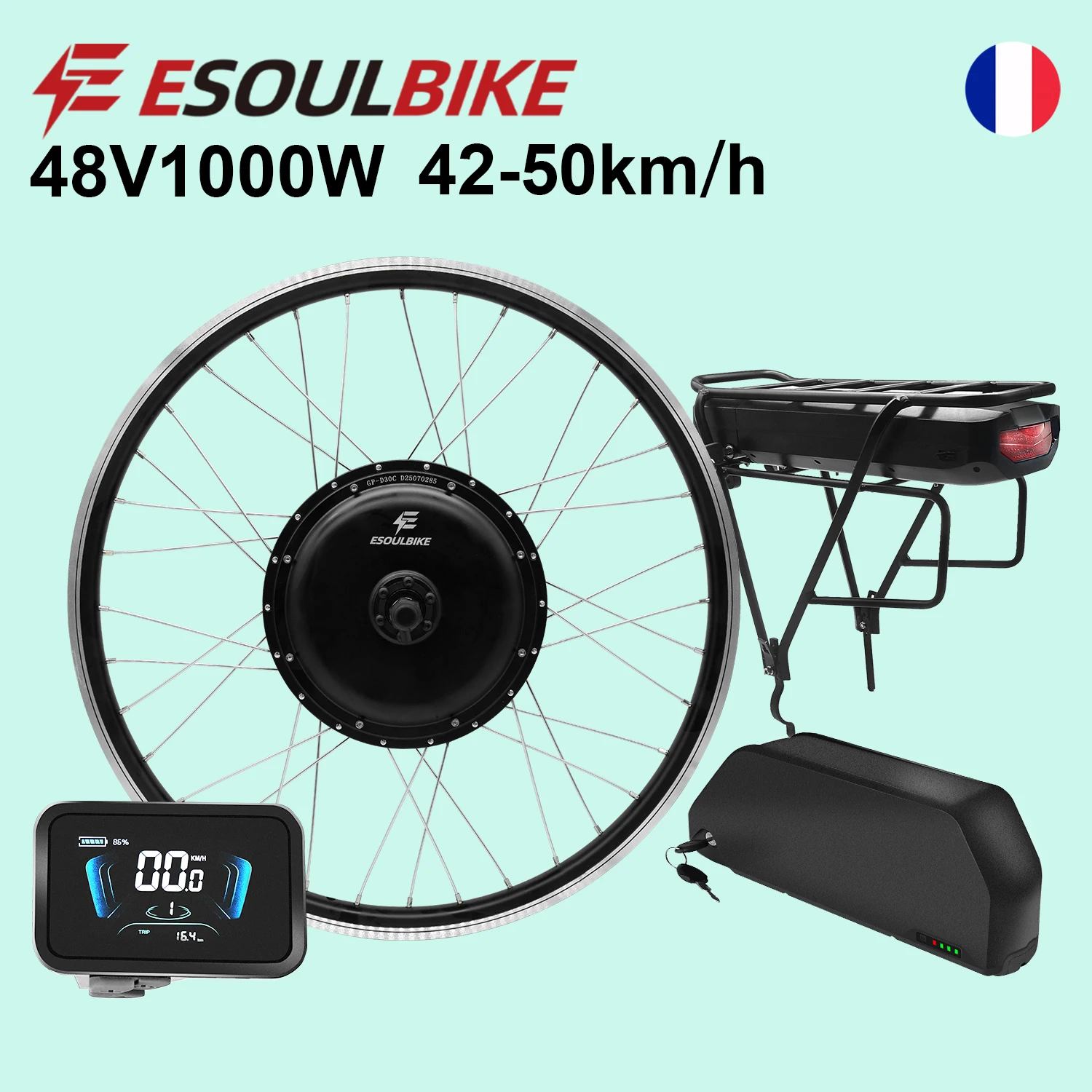 ESOULBIKE Conversion EBike Rear Cassette Wheel Hub Motor Drive Engine Kit 15Ah 20Ah 35Ah Battery 1000W 48V Electric Bicycle Kits