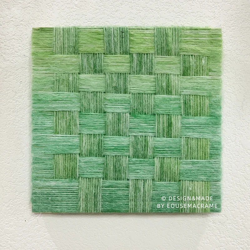 Green square Macrame Knitted Thread Wall Hanging Art Drawing Custom Office Nursery Room Apartment Home Decor