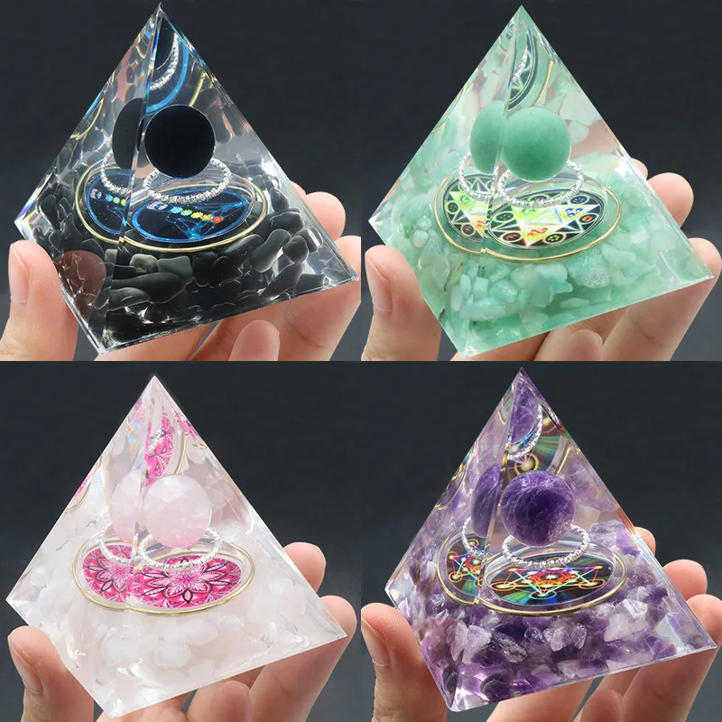 

60mm Natural Crystal Stone Orgone Pyramid Energy Generator Home Decoration Figurine Healing Meditation Orgonite Chakra