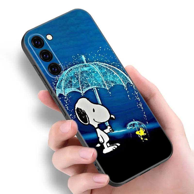 Funny S-Snoopy Black Silicone Phone Case For Samsung Galaxy S20 S21 S23 S24 FE S22 Ultra S8 S9 S10 Plus