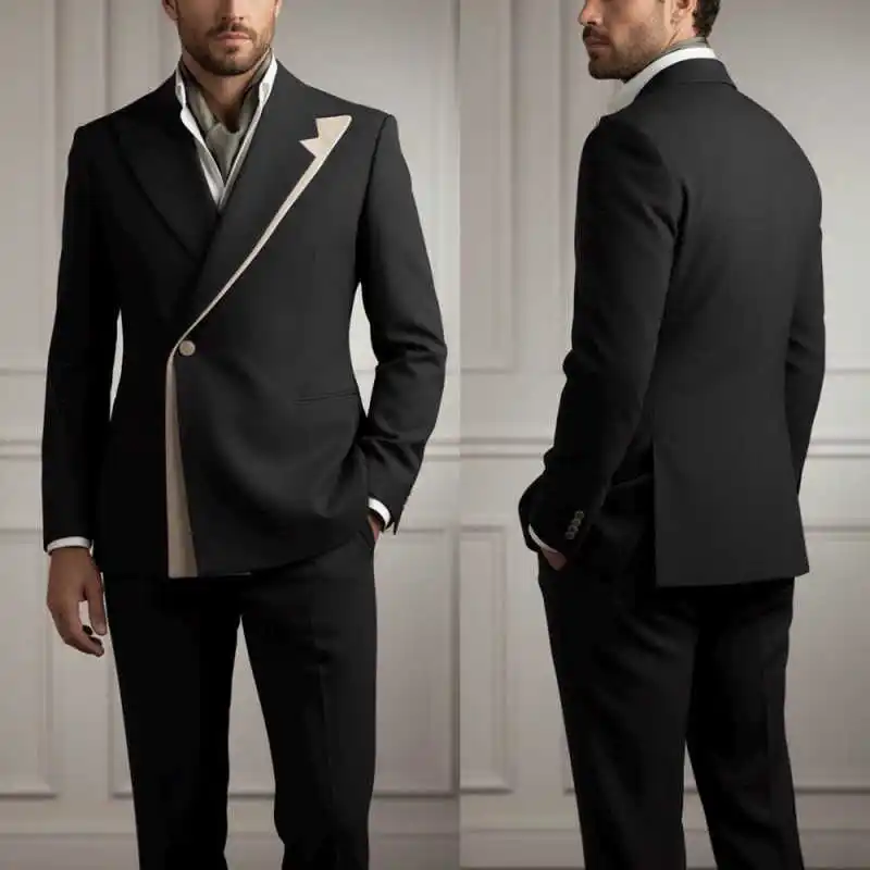 

Элегантный мужской костюм с острыми лацканами, модный смокинг на одной пуговице, для свадьбы, жениха, женихов-свидетелей, пиджак и брюки, 2 предмета, свободный крой, на заказ