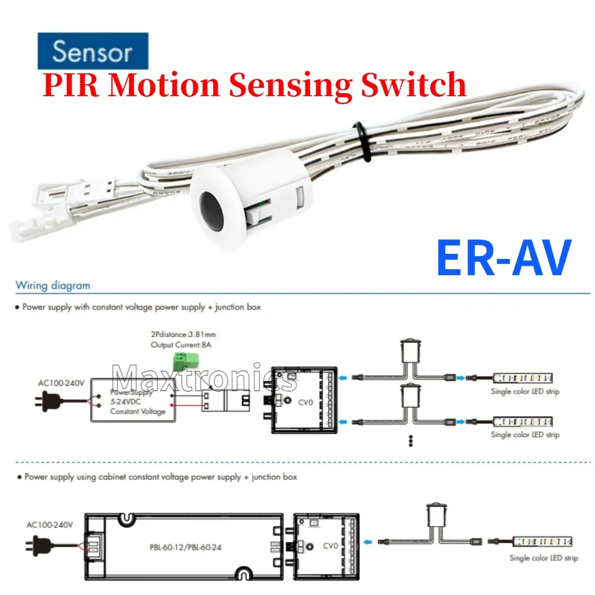 NEW 5-24VDC ER-AV PIR Motion Sensing Switch Dupont Interface Connect for Low Voltage 5050 2835 Single Color LED Strip Light