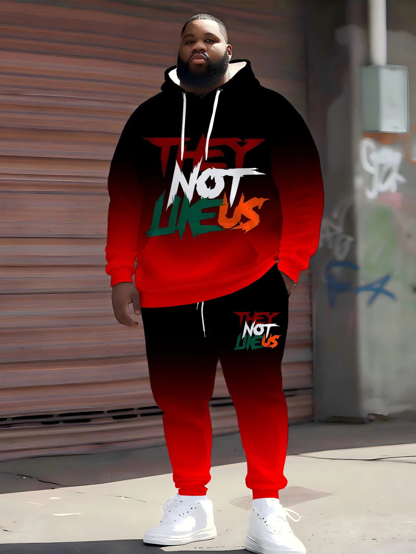 

2025 Trendy Oversized Hoodie & Joggers - Gradient & Slogan Print, Street Sportswear